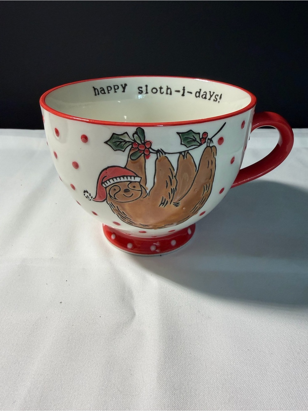 Christmas Mug Featuring a Sloth “Happy Sloth-I-Days”